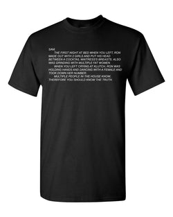 Classic unisex T-shirt emblazoned with 'The Note' from Jersey Shore, capturing the infamous Dear Sam anonymous letter, ideal for fans who love iconic show moments