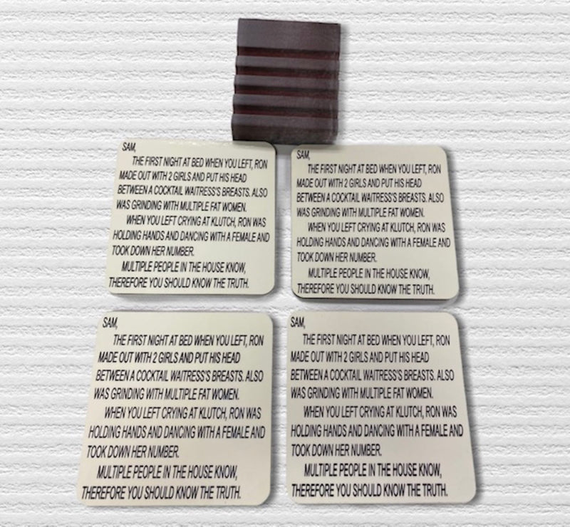 Jersey Shore"The Note" 4 Piece Coaster Set With Mahogany Wood Holder, Jersey Shore Letter