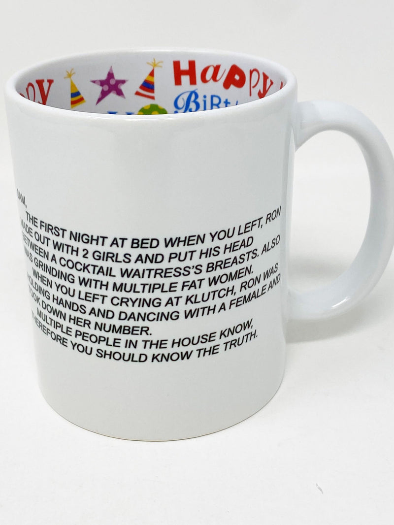 Jersey Shore "The Note" Happy Birthday Coffee Mug, Dear Sam Anonymous Letter Coffee Cup