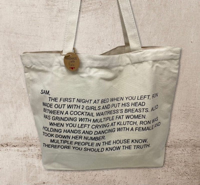 Jersey Shore Note Canvas Tote Bag, Anonymous Letter Tote Bag