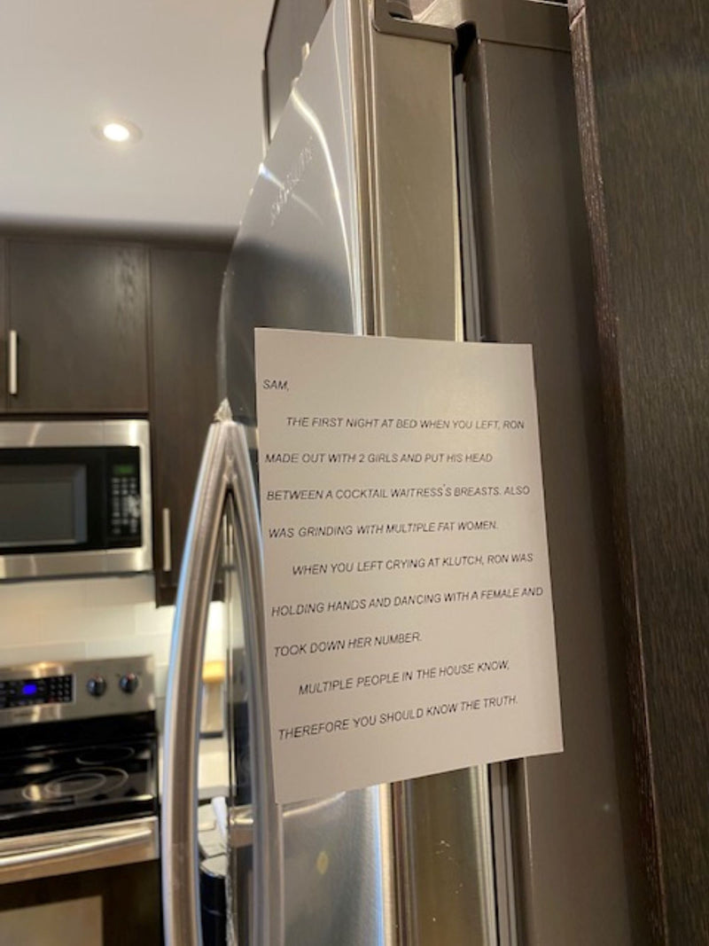 Jersey Shore 'The Note' fridge magnet featuring the humorous Dear Sam anonymous letter