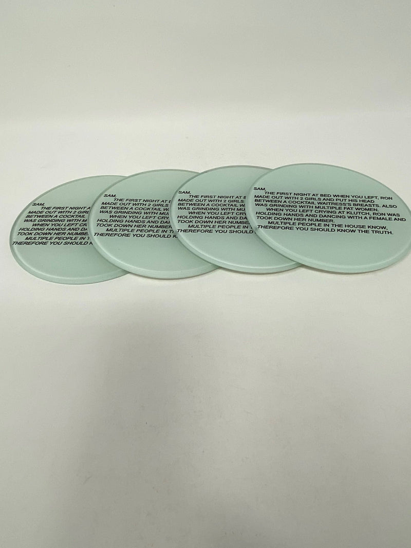 Jersey Shore"The Note" Glass Coaster, Jersey Shore Letter Printed on Durable, Glossy Glass Coasters