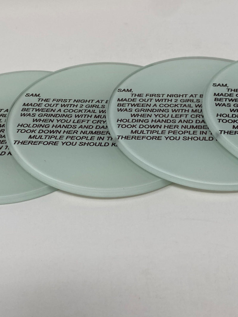 Jersey Shore"The Note" Glass Coaster, Jersey Shore Letter Printed on Durable, Glossy Glass Coasters