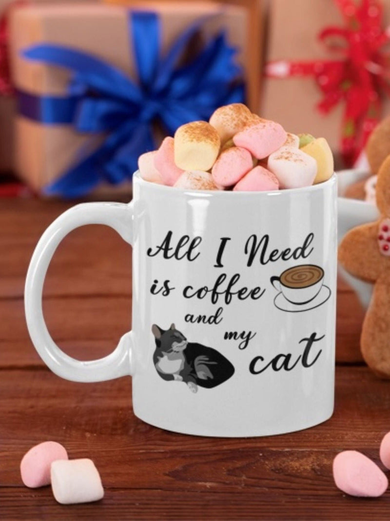 All I Need Is Coffee And My Cat Mug, Ceramic Cat Coffee Mug 11oz.