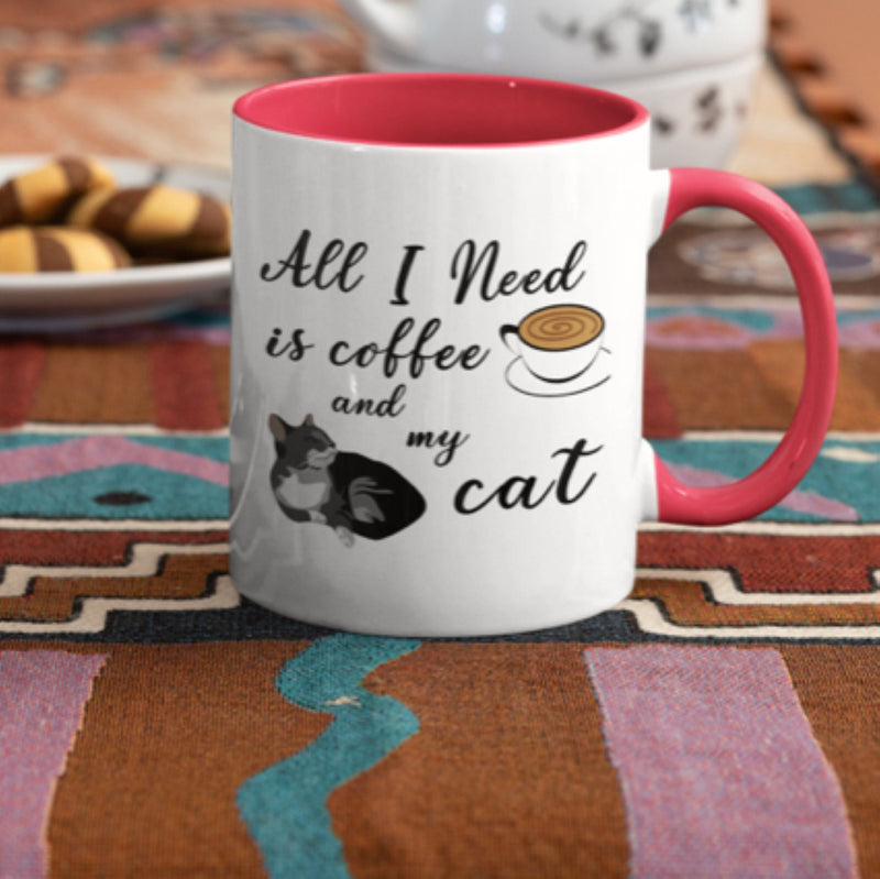 All I Need Is Coffee And My Cat Mug, Ceramic Cat Coffee Mug 11oz.