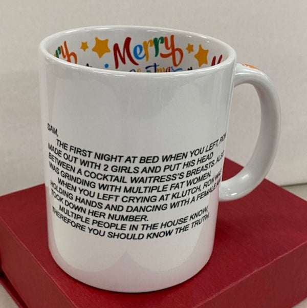 Jersey Shore "The Note" Merry Christmas Coffee Mug, Dear Sam Anonymous Letter Coffee Cup