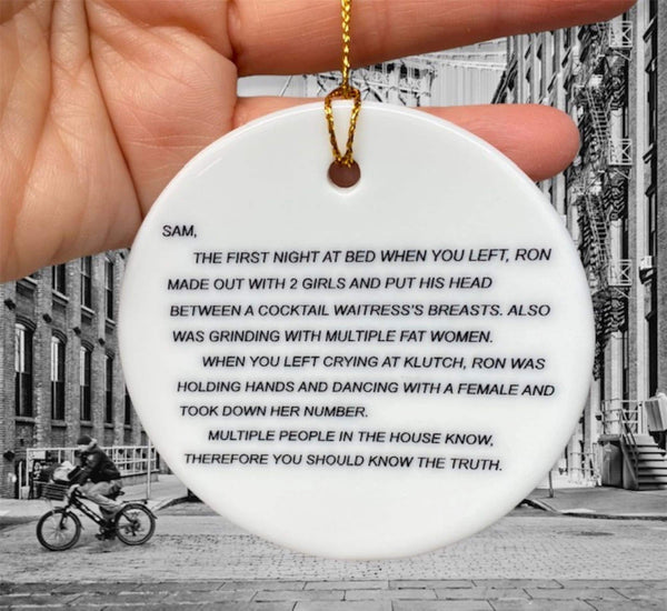 ceramic ornament from 'Jersey Shore' showcasing 'The Note' with the Dear Sam anonymous letter, perfect for fans seeking a unique piece of memorabilia