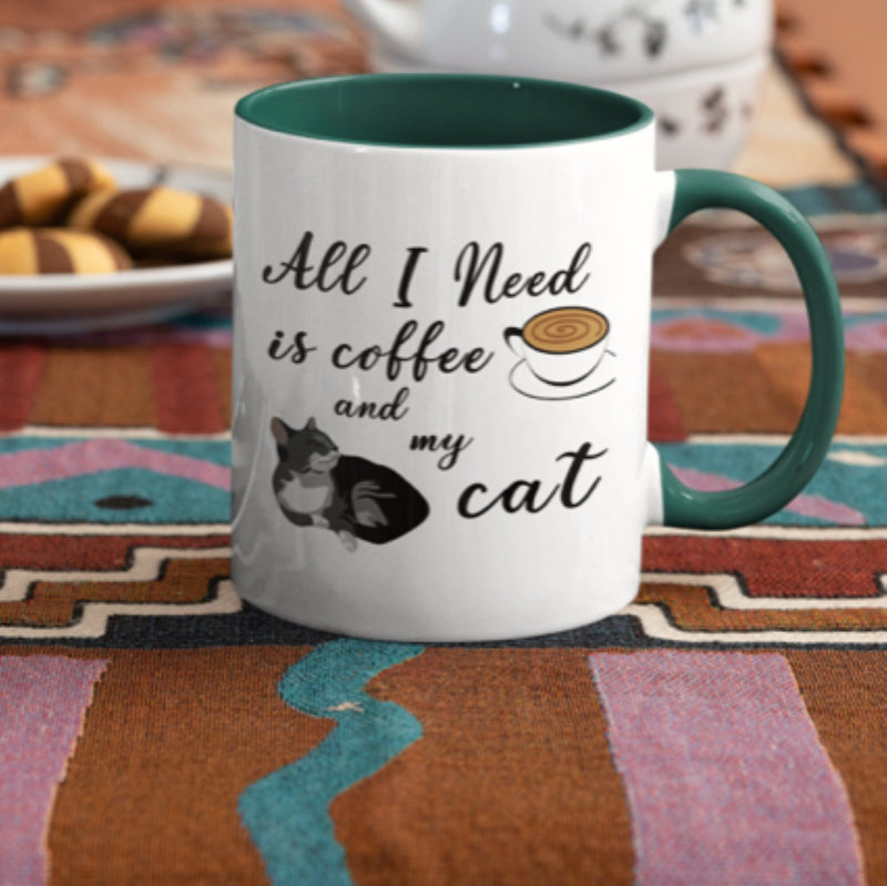 All I Need Is Coffee And My Cat Mug, Ceramic Cat Coffee Mug 11oz.