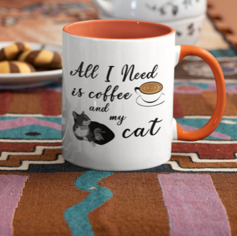 All I Need Is Coffee And My Cat Mug, Ceramic Cat Coffee Mug 11oz.