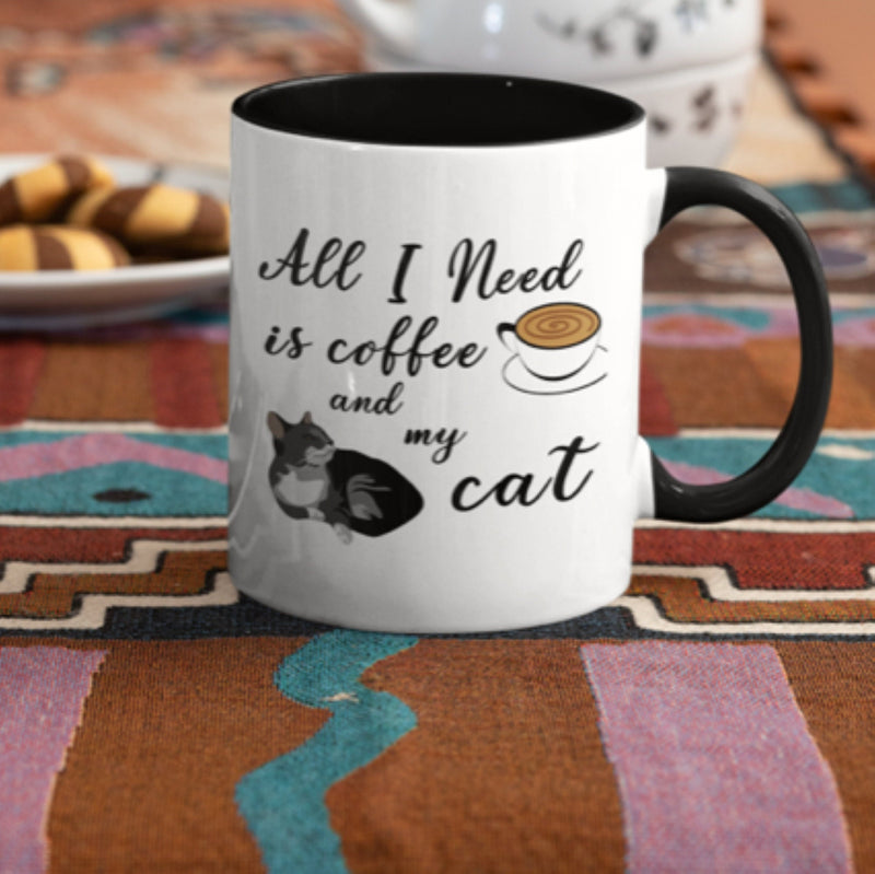 All I Need Is Coffee And My Cat Mug, Ceramic Cat Coffee Mug 11oz.