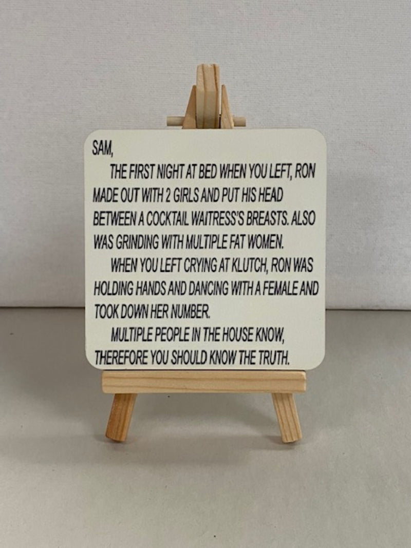 Jersey Shore "The Note" Coaster With Wood Easel