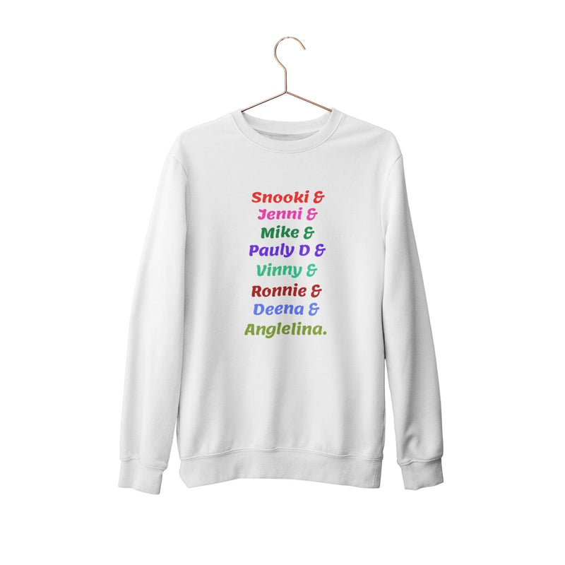 Jersey Shore 'The Note' unisex crewneck sweatshirt showcasing the iconic Dear Sam anonymous letter, perfect for fans seeking a blend of style and nostalgia.