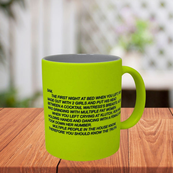 Jersey Shore Note Coffee Mug neon yellow color perfect for morning coffee