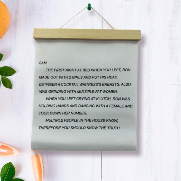 Jersey Shore 'The Note' Canvas Print featuring the Dear Sam anonymous letter