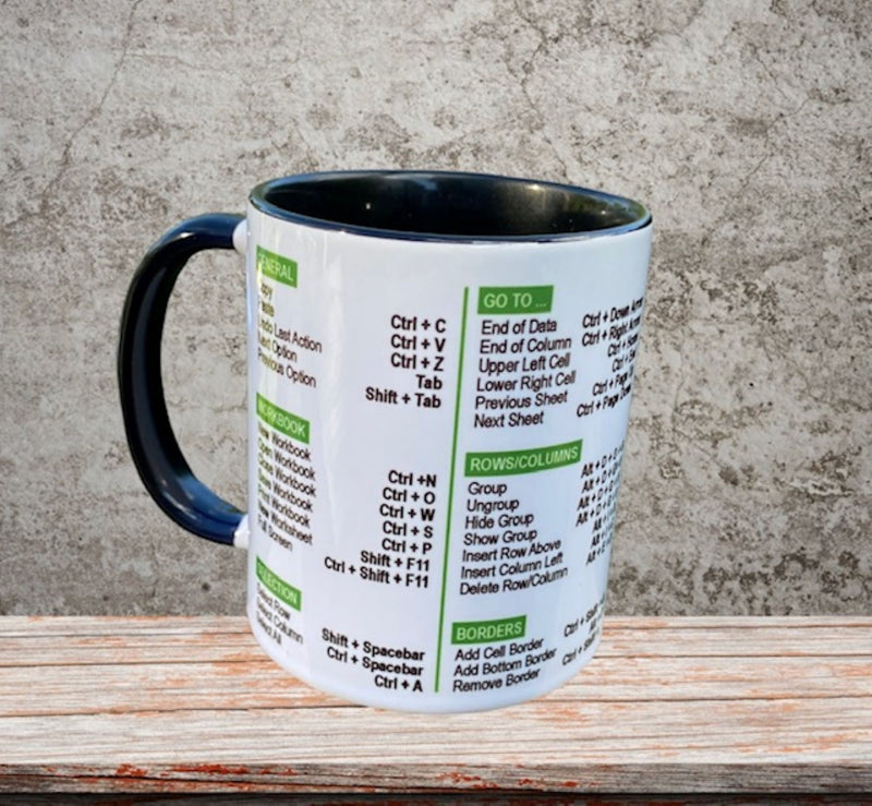 Excel (for Windows) Shortcuts Mug 11 oz Coffee Mug , coworker coffee mug, office gift, Excel Shortcuts cheat (White/Black )