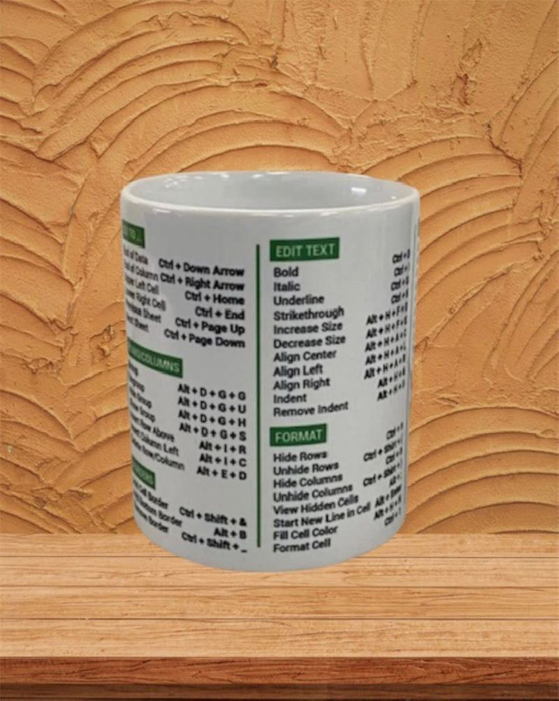 Excel (for Windows) Shortcuts Mug 11 oz Coffee Mug , coworker coffee mug, office gift, Excel Shortcuts cheat