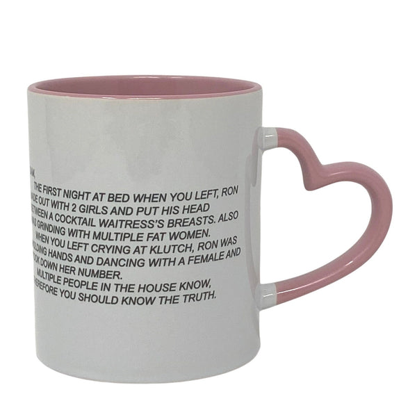 Jersey Shore "The Note" Coffee Mug, Dear Sam Anonymous Letter 11oz Coffee Cup with Heart Shaped Handle