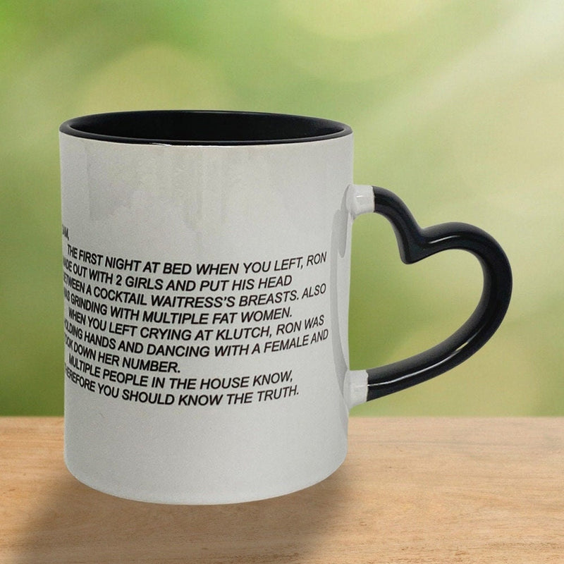 Jersey Shore "The Note" Coffee Mug, Dear Sam Anonymous Letter 11oz Coffee Cup with Heart Shaped Handle